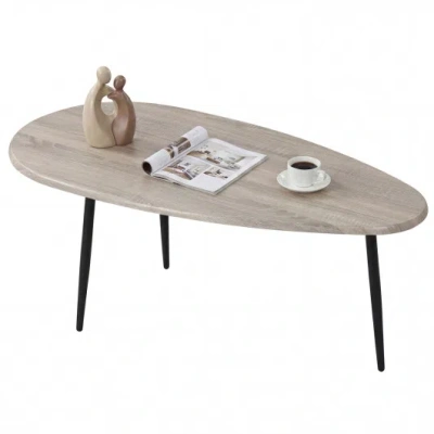 Costway Oval Coffee Table Mid Century Center Table With Sturdy Metal Construction-gray