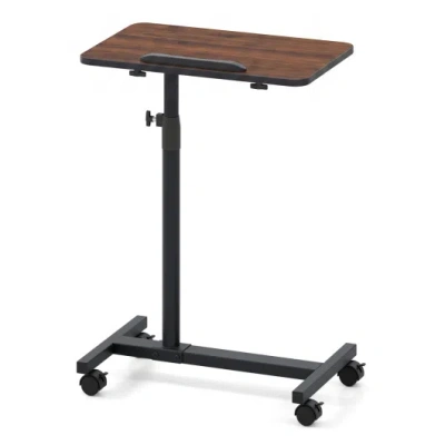 Costway Over Bed Food Tray Small Rolling Computer Table-walnut In Multi