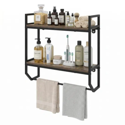 Costway Over The Toilet Shelf Wall Mounted For Bathroom With Metal Frame-gray In Brown