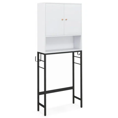 Costway Over The Toilet Storage Cabinet With 2 Doors And Adjustable Shelf-white In Multi