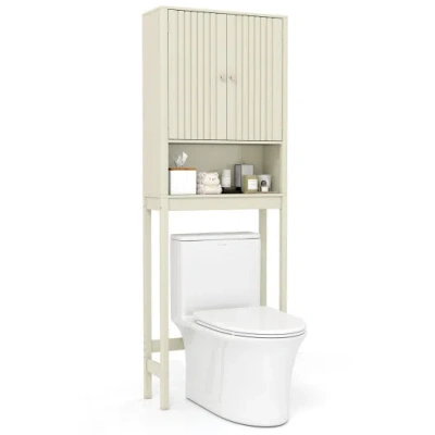Costway Over The Toilet Storage Cabinet With Fluted Doors-beige In White