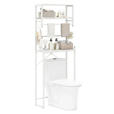 Costway Over The Toilet Storage Rack 3-tier Over Toilet Bathroom Organizer With Towel Holder-white In Gray