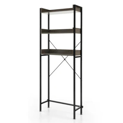 Costway Over The Toilet Storage Rack With Hooks And Adjustable Bottom Bar-gray In Black