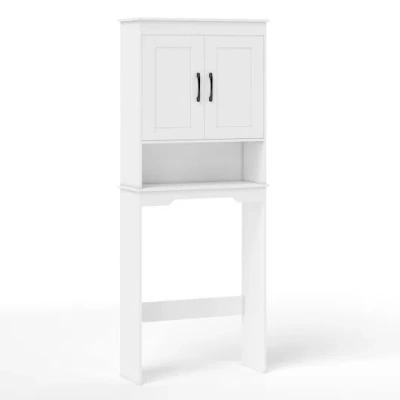 Costway Over Toilet Space Saver Bathroom Organizer With Storage Cabinet In White