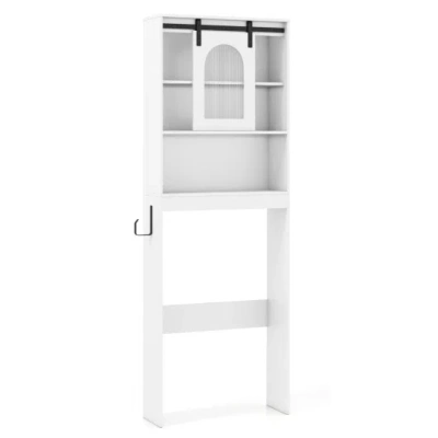 Costway Over Toilet Storage Cabinet With Sliding Barn Door And Open Shelves For Bathroom-white In Gray