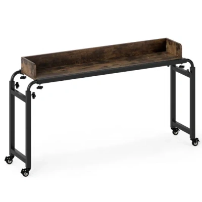 Costway Overbed Desk With Wheels Queen Size Mobile Bed Desk With Adjustable Height-brown In Multi