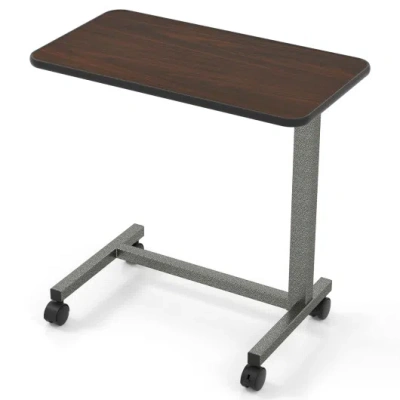 Costway Overbed Table With Lockable Rolling Wheels And Sturdy H-shaped Base For Hospital And Home Use-walnut In Brown