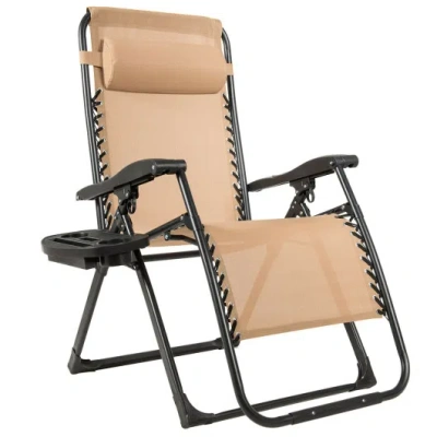 Costway Oversize Lounge Chair With Cup Holder Of Heavy Duty For Outdoor-beige In Black