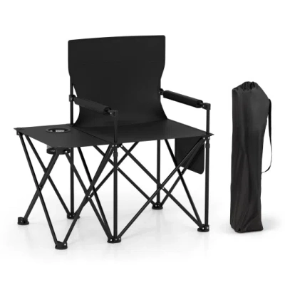 Costway Oversized Camping Chair With Side Table And 2 Storage Pockets-black