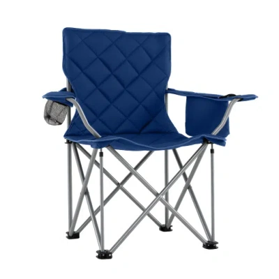 Costway Oversized Camping Chairs Outdoor Folding Chair With Cooler Pouch And Cup Holder-navy In Blue