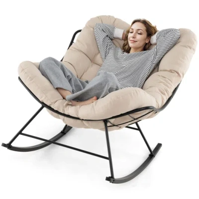 Costway Oversized Egg Papasan Chair With Padded Cushion For Porch-beige In Brown