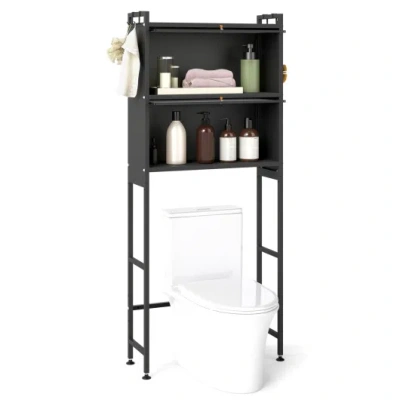 Costway Over-the-toilet Cabinet Bathroom Organizer With 2 Flip-up Cabinets-black