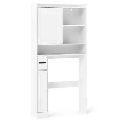 Costway Over-the-toilet Storage Cabinet Standing Toilet Rack With Sliding Door-white