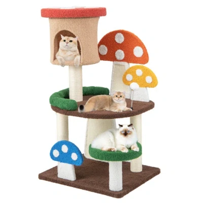 Costway Patended 4-in-1 Mushroom Cat Tree With Condo Spring Ball And Sisal Posts-multicolor
