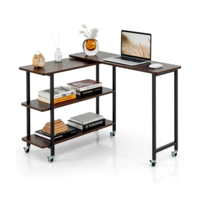 Costway Patented 360° Rotating Sofa Side Table With 2-tier Storage Shelves-walnut In Black