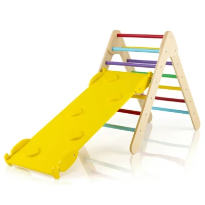 Costway Patented 3-in-1 Wooden Climbing Triangle Set Triangle Climber With Ramp-multicolor