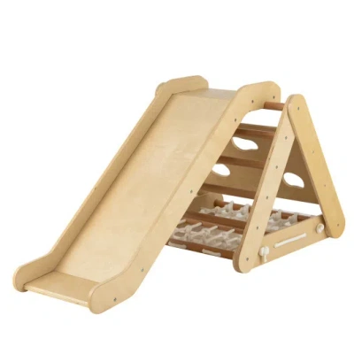 Costway Patented 4 In 1 Triangle Climber Toy With Sliding Board And Climbing Net-natural In Multi