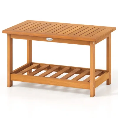 Costway Patio Acacia Wood Coffee Table 2-tier Rectangular Center Table In Brown