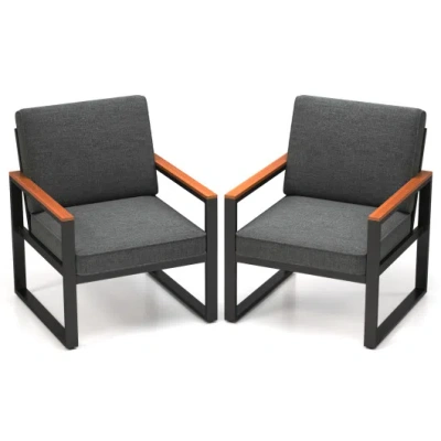 Costway Patio Aluminum Sofa Modern Armchairs Set Of 2 For Balcony-grey In Gray