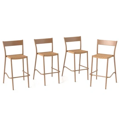 Costway Patio Barstools Set Of 4 With Rattan Seat And Metal Backrest-light Brown