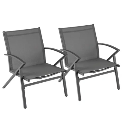 Costway Patio Chairs Set Of 2 Lawn Chairs With Heavy Duty Metal Frame-grey In Gray