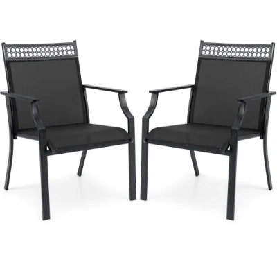 Costway Patio Chairs Set Of 2 With All Weather Breathable Fabric-black