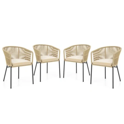 Costway Patio Chairs Set Of 4 With Curved Backrest And Seat Cushion For Patio-yellow In Multi
