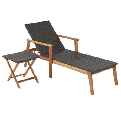 Costway Patio Chaise Lounge And Table Set With 4-level Adjustable Backrest In Gray