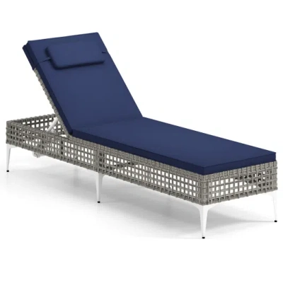 Costway Patio Chaise Lounge Chair With 6-level Adjustable Backrest And Headrest For Poolside-navy In Blue