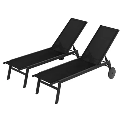 Costway Patio Chaise Lounge Chair With Wheels And 6-level Adjustable Backrest Set Of 2 In Black