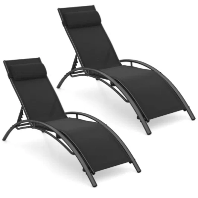 Costway Patio Chaise Lounges Set Of 2 Outdoor Recliner With 5-position Backrest-black