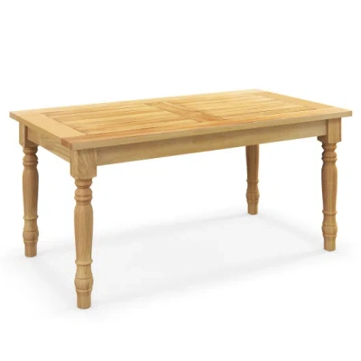 Costway Patio Coffee Table With Solid Teak Wood Structure And Slatted Tabletop In Brown