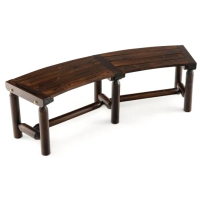 Costway Patio Curved Bench For Round Table Spacious And Slatted Seat In Brown