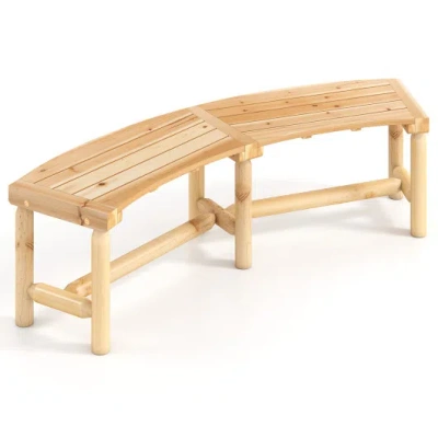 Costway Patio Curved Bench Solid Wood Fire Pit Bench Outdoor Backless Loveseat-natural In Brown