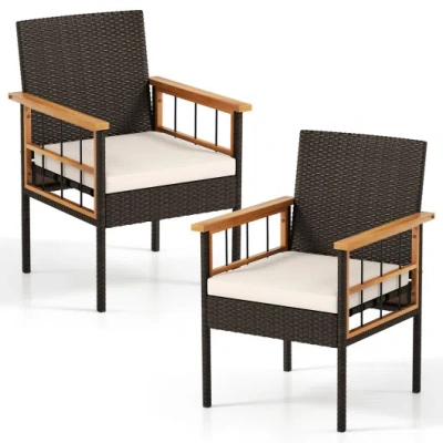 Costway Patio Dining Chairs Set Of 2 With Soft Cushions-white In Animal Print