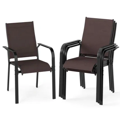 Costway Patio Dining Chairs Set Of 2/4/6 Stackable Outdoor Armchairs-set Of 4 In Brown