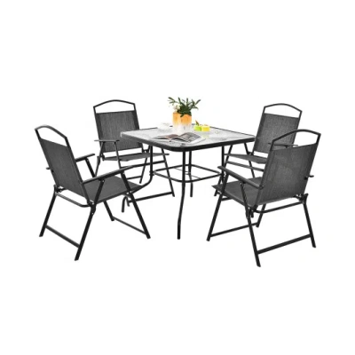 Costway Patio Dining Set For 4 With Umbrella Hole-gray In Neutral