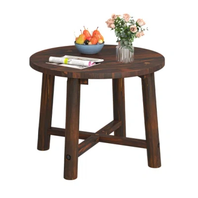 Costway Patio End Table With Solid Wood Structure For Garden Deck Poolside And Indoors-brown