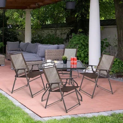 Costway Patio Fabric Folding Chair In Coffee