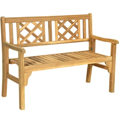 Costway Patio Foldable Bench With Curved Backrest And Armrest In Multi