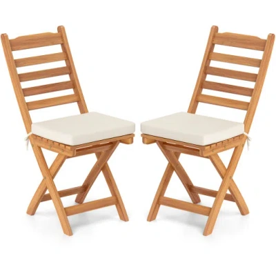 Costway Patio Folding Chairs Set Of 2 With Soft Seat Cushion-a In Brown