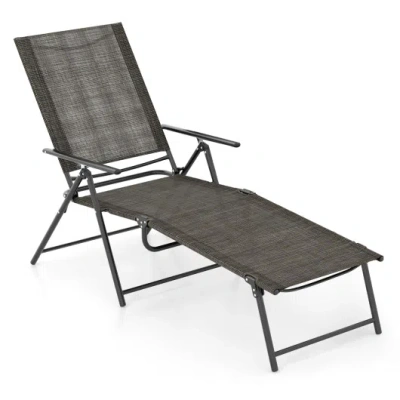 Costway Patio Folding Chaise Lounge Chairs Recliner With 6-level Backrest-brown In Gray