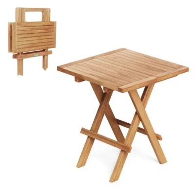 Costway Patio Folding Side Table With X-shaped Legs And Slatted Tabletop In Brown