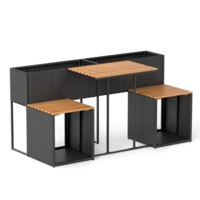 Costway Patio Furniture Set With Raised Garden Bed For Porch And Yard In Black