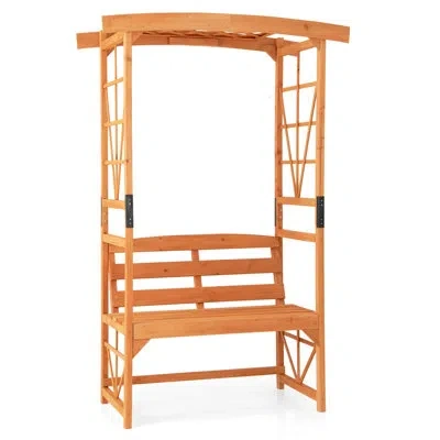 Costway Patio Garden Arbor With Pergola Bench 2 Trellises For Climbing Plants Vines Grapes In Yellow
