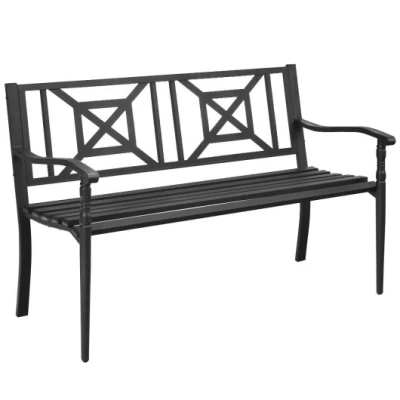 Costway Patio Garden Bench With Powder Coated Steel Frame In Black