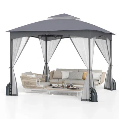 Costway Patio Gazebo With Netting Walls 4 Sandbags Zippered Doors Outdoor In Gray