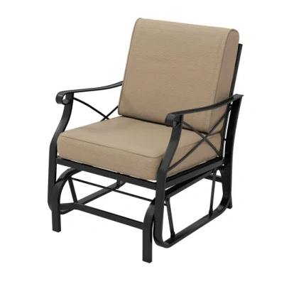 Costway Patio Glider Rocking Chair With Metal Frame And Thick Cushions-brown