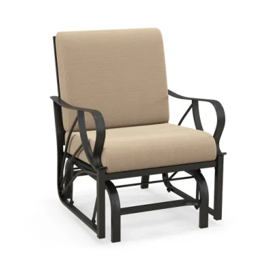 Costway Patio Glider Rocking Chair With Thick Cushion And Curved Armrest-tan In Brown