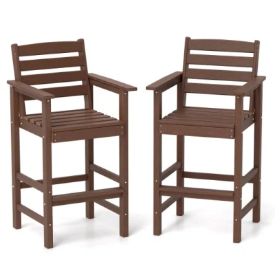 Costway Patio Hdpe Adirondack Bar Chairs Set Of 2 With Wide Armrests-brown